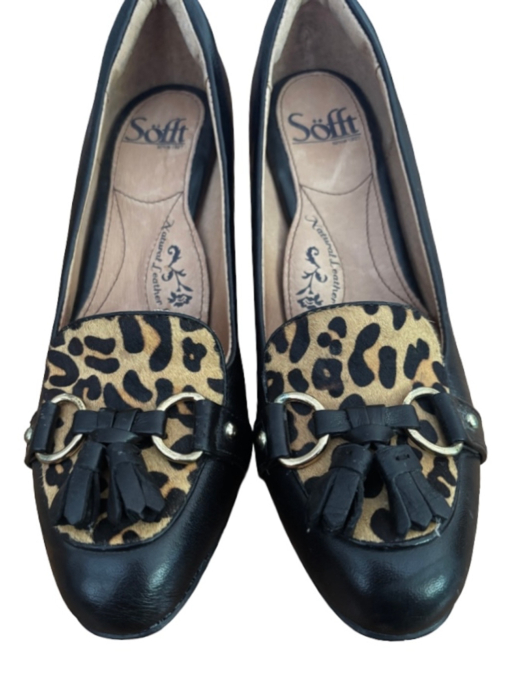 Sofft Aldora blk lthr leoprd pony hair trm pumps SZ 7 old money Classic - Picture 5 of 10
